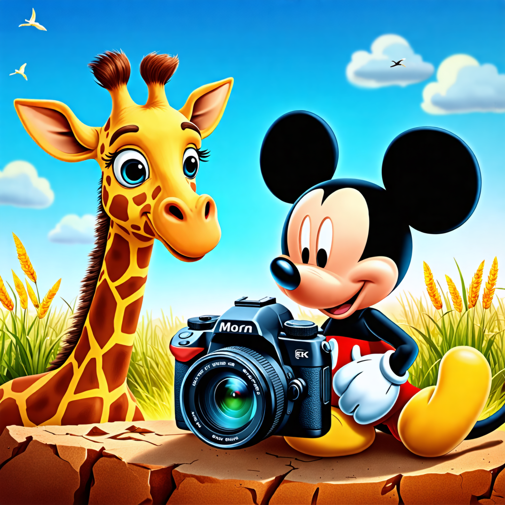 camera, giraffe, mickey mouse